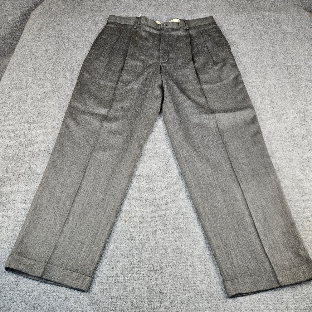 Claiborne Mens Gray‎ Pleated Cuffed Dress Pants Wool Blend 38x30 Trousers